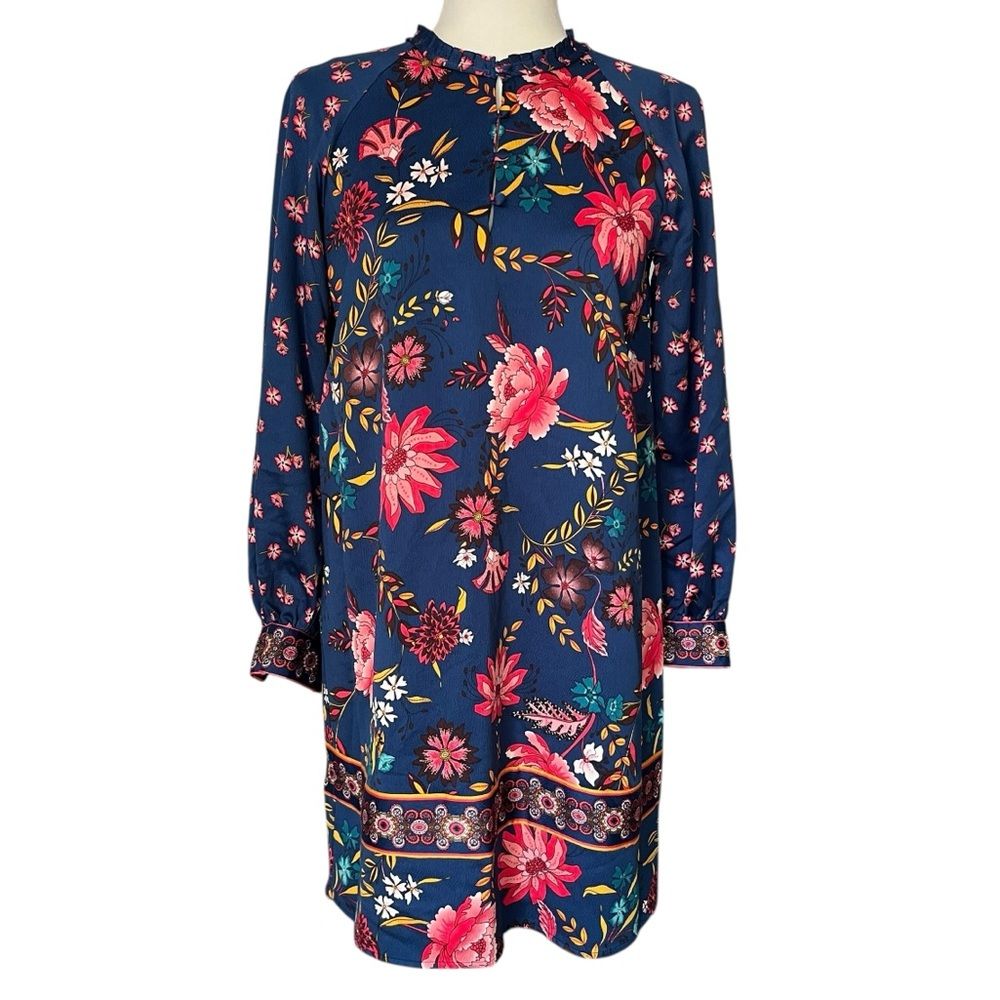 Loft Wildflower Satin Shift Dress Blue Pink Floral Xs